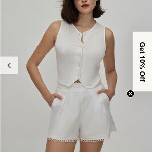 RIHOAS White High Waist Lace Trim Shorts